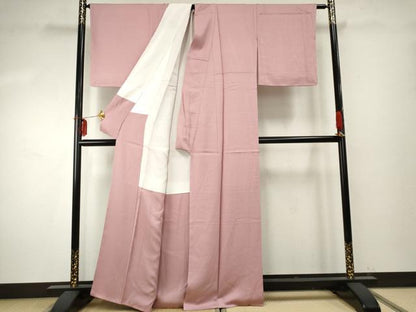 平和屋着物●上質な色無地　紋意匠　桃花色　正絹　逸品　AABF1005cs