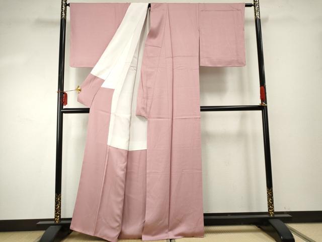 平和屋着物●上質な色無地　紋意匠　桃花色　正絹　逸品　AABF1005cs