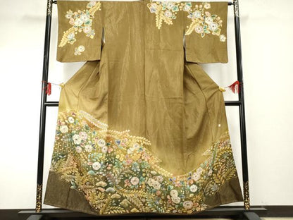平和屋着物●訪問着　辻が花　暈し染め　金通し地　正絹　逸品　AABF1006cs