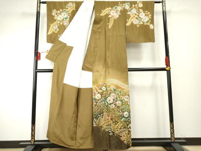 平和屋着物●訪問着　辻が花　暈し染め　金通し地　正絹　逸品　AABF1006cs
