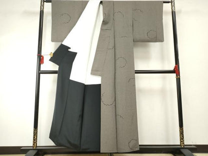 平和屋着物●江戸小紋　雪輪文　竹縞　正絹　逸品　AABF1010cs