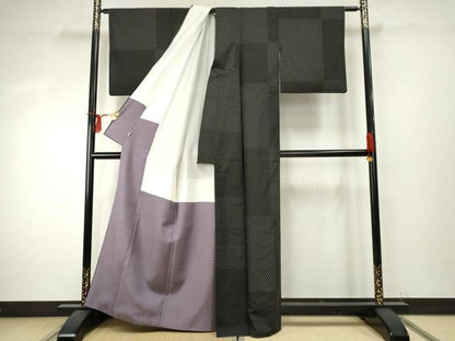 平和屋着物●本場大島紬　カタス9マルキ　総絣　横段文　黒地　栄正雄作　証紙・証明書付き　正絹　逸品　AABF1013cs