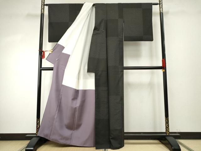 平和屋着物●本場大島紬　カタス9マルキ　総絣　横段文　黒地　栄正雄作　証紙・証明書付き　正絹　逸品　AABF1013cs