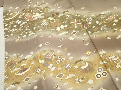 平和屋着物●豪華色留袖　友禅　駒刺繍　吉祥宝尽くし　暈し染め　正絹　逸品　AABF1018cs