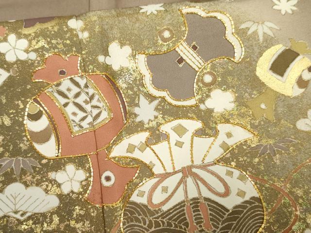 平和屋着物●豪華色留袖　友禅　駒刺繍　吉祥宝尽くし　暈し染め　正絹　逸品　AABF1018cs