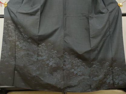 平和屋着物●訪問着　本場大島紬　カタス7マルキ　渡り橋風景文　正絹　逸品　AABF1019cs