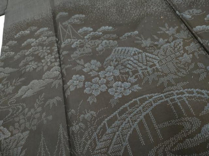 平和屋着物●訪問着　本場大島紬　カタス7マルキ　渡り橋風景文　正絹　逸品　AABF1019cs