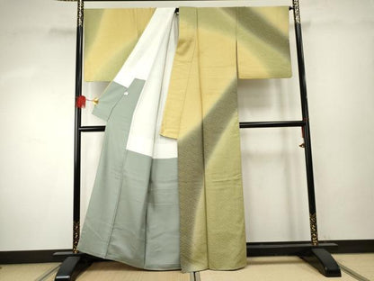 平和屋着物●黄金糸　お召　訪問着　霞文　暈し染め　正絹　逸品　AABF1021cs