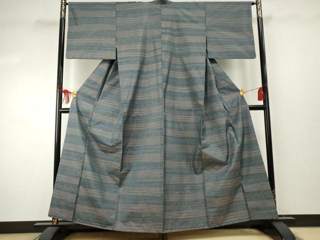 平和屋着物●本場縞大島紬　横段文　正絹　逸品　未使用　AABF1024cs