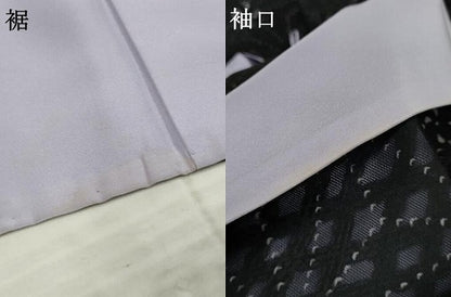 平和屋着物●上質な小紋　紋紗　麻の葉文様　黒地　正絹　逸品　AABF1025cs
