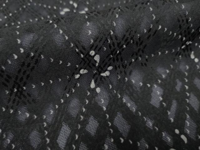平和屋着物●上質な小紋　紋紗　麻の葉文様　黒地　正絹　逸品　AABF1025cs