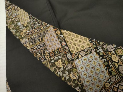 平和屋着物●本場大島紬　訪問着　総刺繍　吉祥更紗花鳥文　金糸　正絹　逸品　AABF1026cs