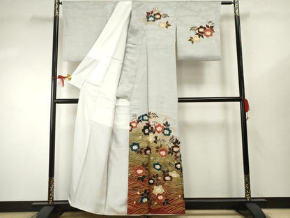 平和屋着物●ファッションデザイナー　HIROKO KOSHINO　コシノヒロコ 　訪問着　立波草花文　暈し染め　金彩　正絹　逸品　AABF1028cs