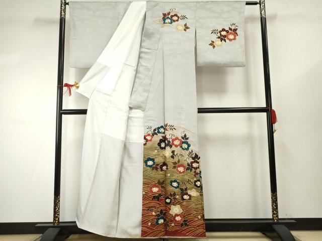 平和屋着物●ファッションデザイナー　HIROKO KOSHINO　コシノヒロコ 　訪問着　立波草花文　暈し染め　金彩　正絹　逸品　AABF1028cs
