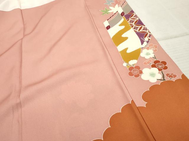 平和屋着物●豪華振袖　友禅　駒刺繍　御所車吉祥花文　金彩　正絹　逸品　AABF1030cs