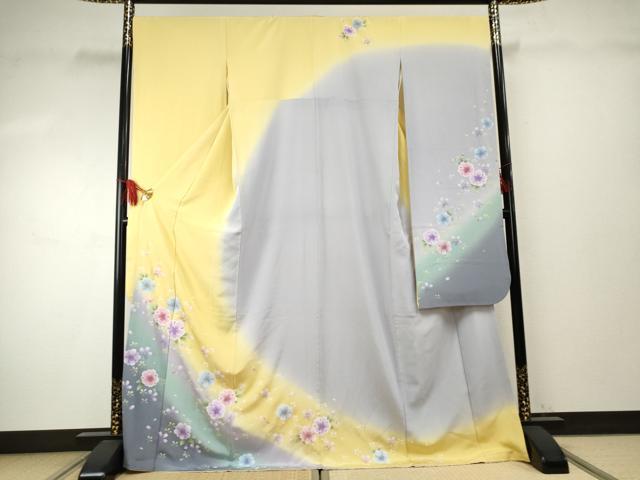 平和屋着物●豪華振袖　舞花文　暈し染め　ロング丈　正絹　逸品　AABF1040cs