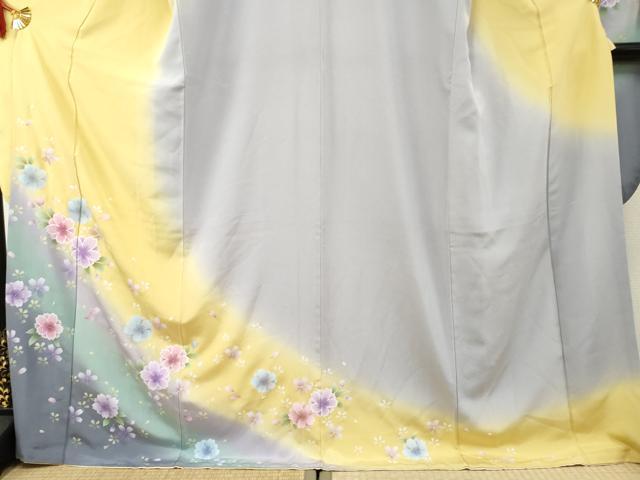 平和屋着物●豪華振袖　舞花文　暈し染め　ロング丈　正絹　逸品　AABF1040cs