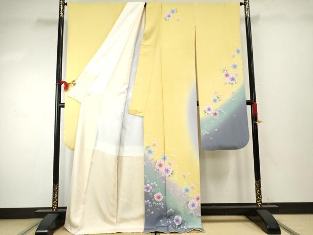 平和屋着物●豪華振袖　舞花文　暈し染め　ロング丈　正絹　逸品　AABF1040cs