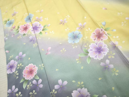 平和屋着物●豪華振袖　舞花文　暈し染め　ロング丈　正絹　逸品　AABF1040cs
