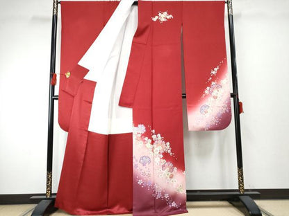 平和屋着物●豪華振袖　駒刺繍　舞花文　暈し染め　正絹　逸品　AABF1041cs