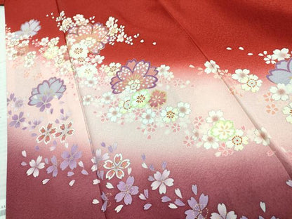 平和屋着物●豪華振袖　駒刺繍　舞花文　暈し染め　正絹　逸品　AABF1041cs