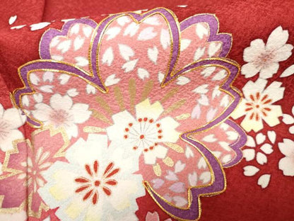 平和屋着物●豪華振袖　駒刺繍　舞花文　暈し染め　正絹　逸品　AABF1041cs