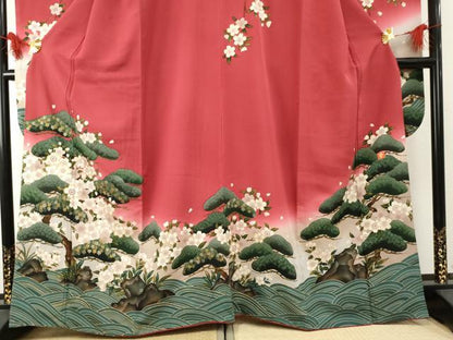 平和屋着物●ファッションデザイナー 花井幸子　振袖　駒刺繍　立波花松文　暈し染め　金糸　金彩　正絹　逸品　AABF1043cs