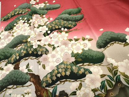 平和屋着物●ファッションデザイナー 花井幸子　振袖　駒刺繍　立波花松文　暈し染め　金糸　金彩　正絹　逸品　AABF1043cs