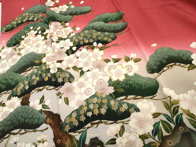 平和屋着物●ファッションデザイナー 花井幸子　振袖　駒刺繍　立波花松文　暈し染め　金糸　金彩　正絹　逸品　AABF1043cs