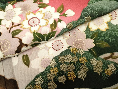 平和屋着物●ファッションデザイナー 花井幸子　振袖　駒刺繍　立波花松文　暈し染め　金糸　金彩　正絹　逸品　AABF1043cs