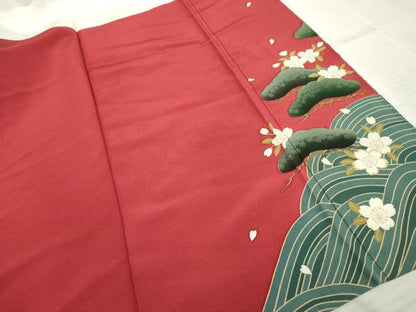 平和屋着物●ファッションデザイナー 花井幸子　振袖　駒刺繍　立波花松文　暈し染め　金糸　金彩　正絹　逸品　AABF1043cs