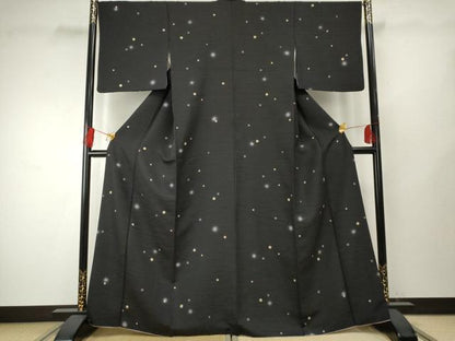 平和屋着物●上質な小紋　ほたる暈し　雪輪文　黒地　金彩　正絹　逸品　AABF1047cs