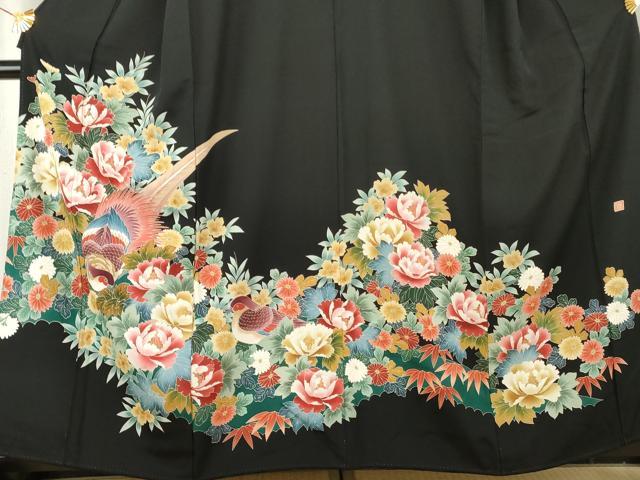 平和屋着物○本加賀友禅作家 鶴見保次 黒留袖 花鳥文 正絹