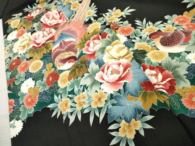 平和屋着物○本加賀友禅作家 鶴見保次 黒留袖 花鳥文 正絹