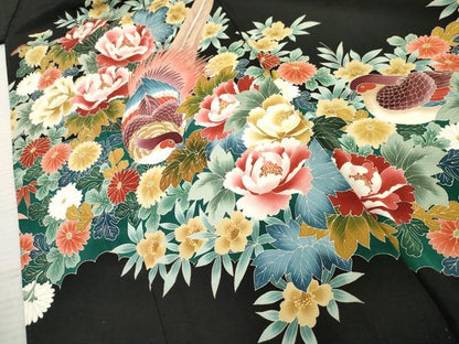 平和屋着物●本加賀友禅作家　鶴見保次　黒留袖　花鳥文　正絹　逸品　AABF1048cs