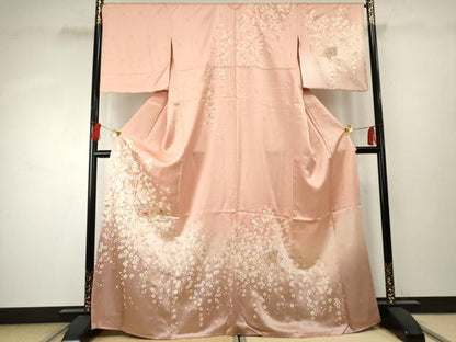 平和屋着物●訪問着　中国三大刺繍　スワトウ刺繍　汕頭刺繍　地紙花文　暈し染め　金糸　金彩　正絹　逸品　未使用　AABF1049cs