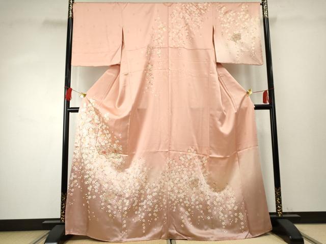 平和屋着物●訪問着　中国三大刺繍　スワトウ刺繍　汕頭刺繍　地紙花文　暈し染め　金糸　金彩　正絹　逸品　未使用　AABF1049cs