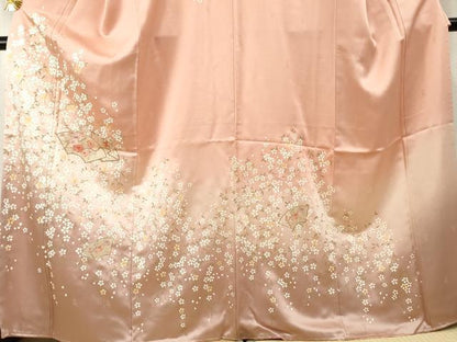 平和屋着物●訪問着　中国三大刺繍　スワトウ刺繍　汕頭刺繍　地紙花文　暈し染め　金糸　金彩　正絹　逸品　未使用　AABF1049cs