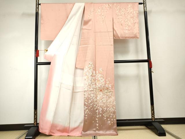 平和屋着物●訪問着　中国三大刺繍　スワトウ刺繍　汕頭刺繍　地紙花文　暈し染め　金糸　金彩　正絹　逸品　未使用　AABF1049cs