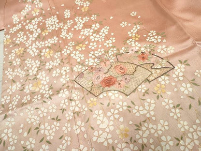 平和屋着物●訪問着　中国三大刺繍　スワトウ刺繍　汕頭刺繍　地紙花文　暈し染め　金糸　金彩　正絹　逸品　未使用　AABF1049cs