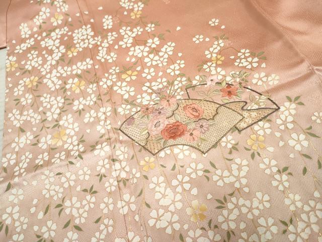 平和屋着物●訪問着　中国三大刺繍　スワトウ刺繍　汕頭刺繍　地紙花文　暈し染め　金糸　金彩　正絹　逸品　未使用　AABF1049cs