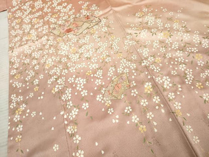 平和屋着物●訪問着　中国三大刺繍　スワトウ刺繍　汕頭刺繍　地紙花文　暈し染め　金糸　金彩　正絹　逸品　未使用　AABF1049cs