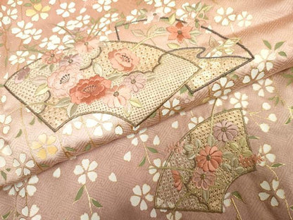 平和屋着物●訪問着　中国三大刺繍　スワトウ刺繍　汕頭刺繍　地紙花文　暈し染め　金糸　金彩　正絹　逸品　未使用　AABF1049cs