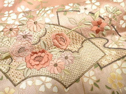 平和屋着物●訪問着　中国三大刺繍　スワトウ刺繍　汕頭刺繍　地紙花文　暈し染め　金糸　金彩　正絹　逸品　未使用　AABF1049cs