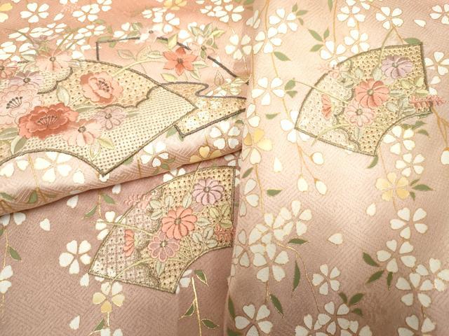 平和屋着物●訪問着　中国三大刺繍　スワトウ刺繍　汕頭刺繍　地紙花文　暈し染め　金糸　金彩　正絹　逸品　未使用　AABF1049cs