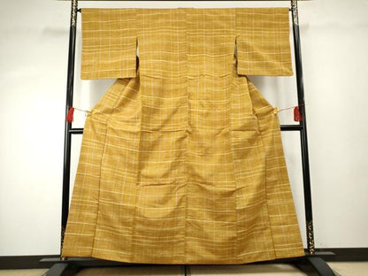 平和屋着物●上質な紬　格子　正絹　逸品　AABF1051cs