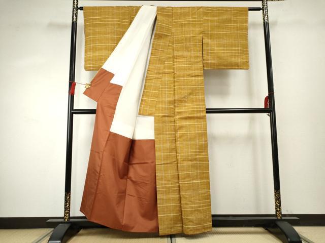 平和屋着物○上質な紬 格子 正絹 逸品 AABF1051cs