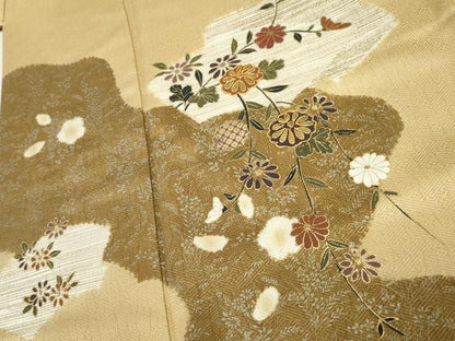 平和屋着物●訪問着　駒刺繍　地紙枝花文　金銀彩　正絹　逸品　AABF1052cs