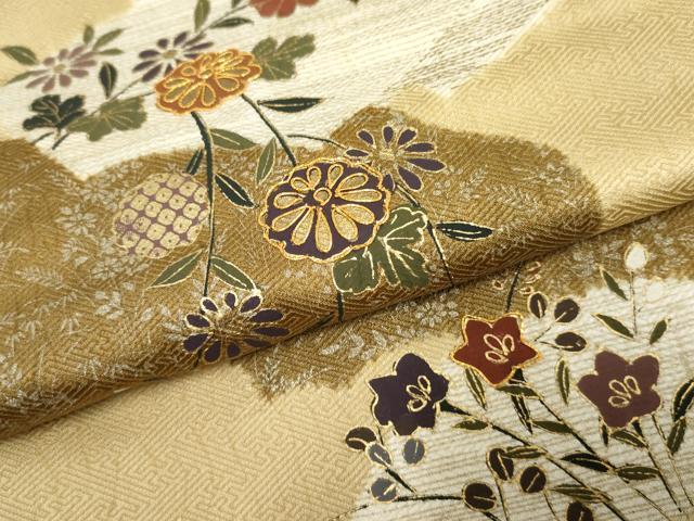 平和屋着物●訪問着　駒刺繍　地紙枝花文　金銀彩　正絹　逸品　AABF1052cs