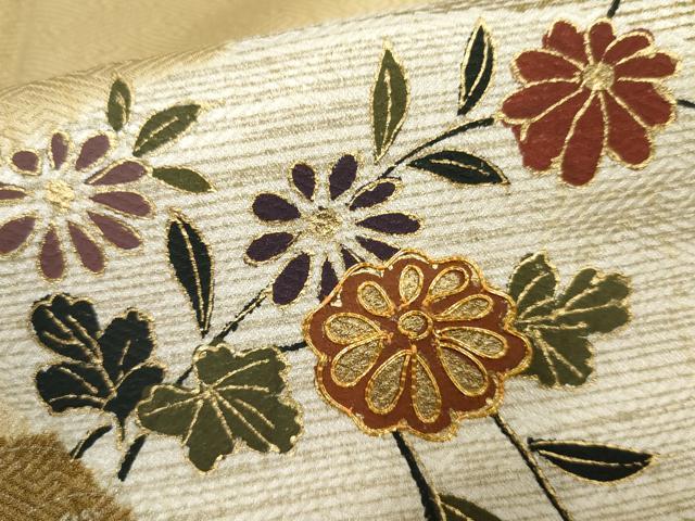 平和屋着物●訪問着　駒刺繍　地紙枝花文　金銀彩　正絹　逸品　AABF1052cs